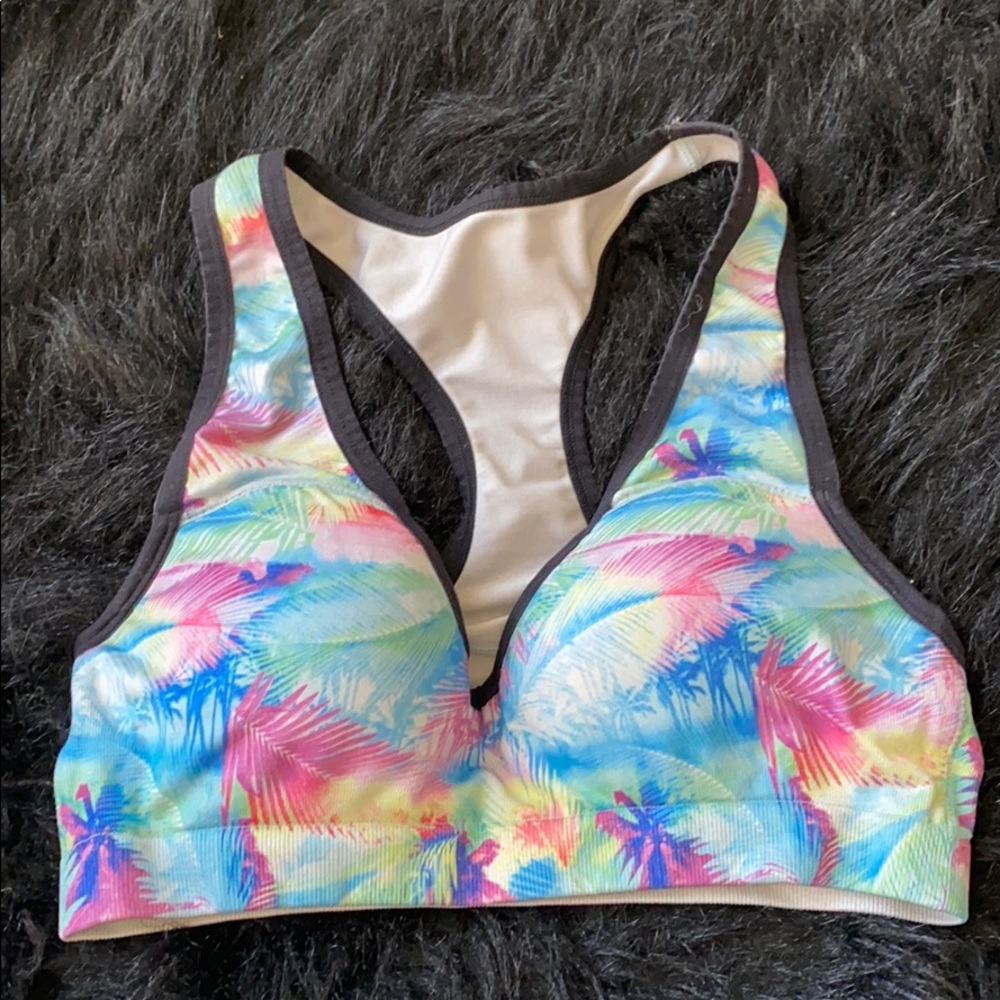 Tropical print push-up sports bra
